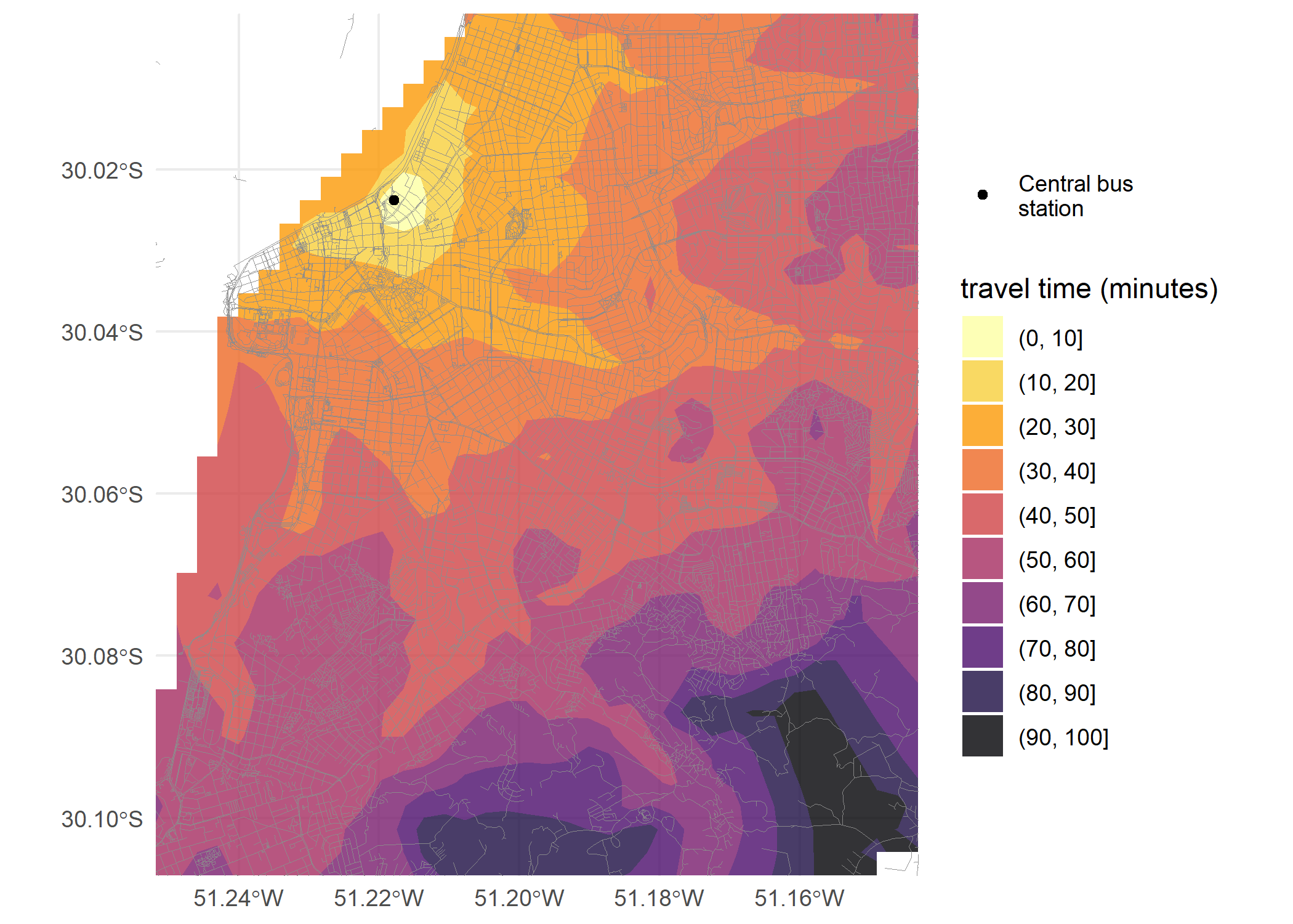 Isochrone by public transport